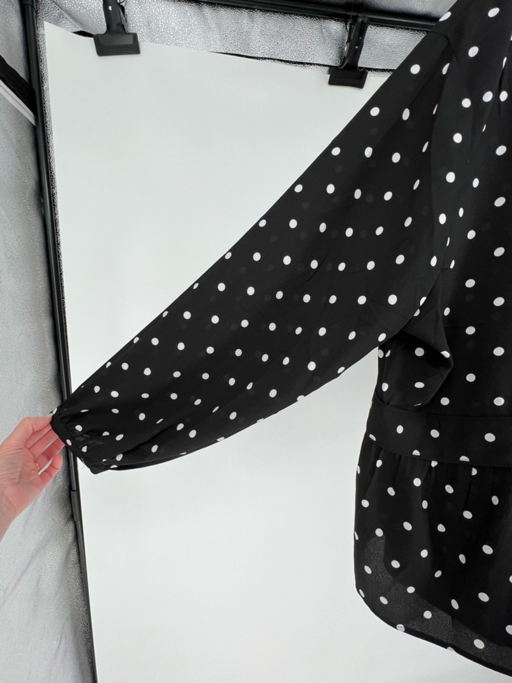 LOFT Black Polka Dot V-Neck Peplum Tunic - Picture 4 of 7